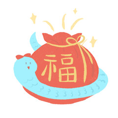 snake with luck, china, korea, japan 을사년 새해복
