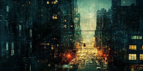 Obraz premium A captivating urban night scene showcasing rain-drenched streets illuminated by glowing lights. This image reflects a serene yet vibrant city atmosphere.