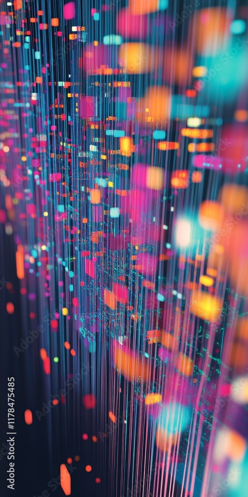 Poster colorful abstract visualization of big data with repeating patterns and bright elements in motion