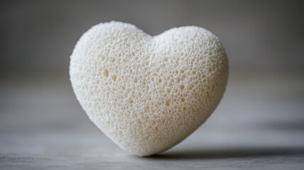 Heart shaped white sponge on smooth surface