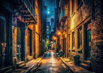 Fototapeta premium Dark Alley Cityscape Vintage Photography, Urban Exploration, Gritty Streets