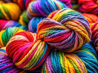 Multicolored wool yarn, a textural delight for handmade crafts; ideal for knitting and crochet enthusiasts.