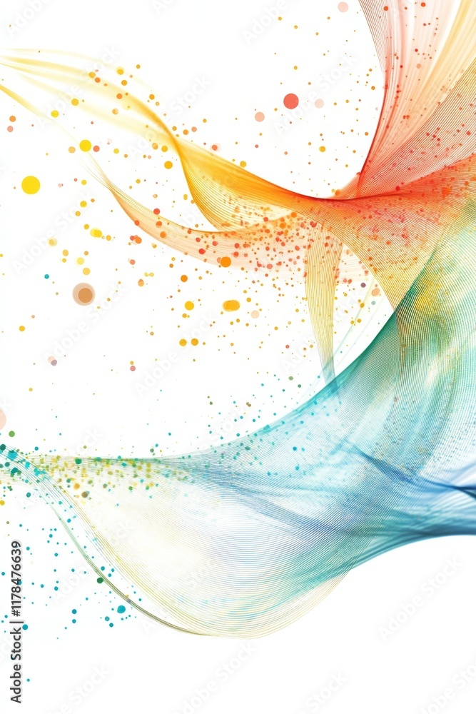 Poster Discover an abstract representation of colorful data streams, featuring vibrant swirls and splashes on a blank background, highlighting creativity and modern design.