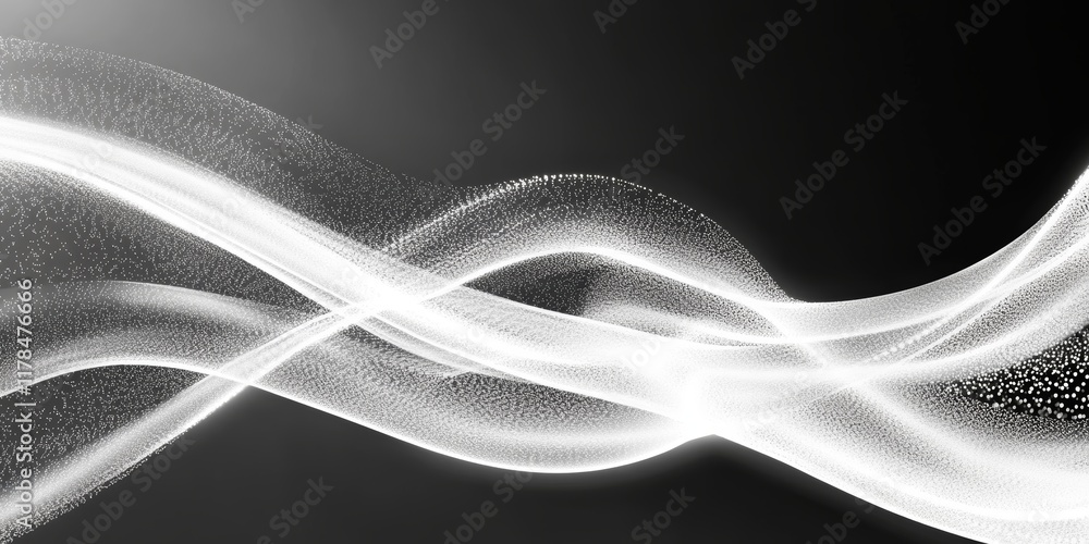 Poster a stunning abstract background featuring fluid white lines and particles, creating a sense of moveme