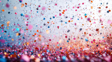 Colorful confetti scattered against bright background, creating festive atmosphere