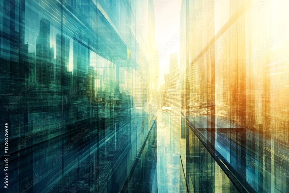 Poster this image captures a modern business innovation theme with an urban background. it showcases sleek 