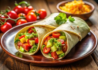 Delicious Burritos with Guacamole and Salsa - Food Photography