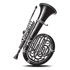 Naklejka premium Bassoon Silhouette Vector Illustration, Solid White Background.