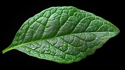 Obraz premium A close-up of a vibrant green leaf showing detailed texture and moisture.