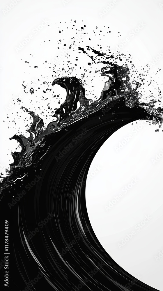 Aufkleber a striking abstract image of black ink forming a wave against a white background, capturing dynamic 