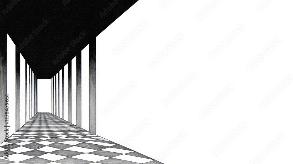 Aufkleber flat line illusion for presentation background with blank space architecture checkerboard perspectiv