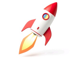 Rocket cartoon 3d render, white background