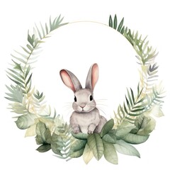 Obraz premium PNG Rabbit in jungle circle border mammal animal plant.