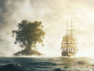 Fototapeta premium ship in the fog