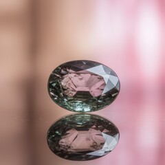 Fototapeta premium Green Diamond Gemstone Oval Cut Shiny Precious Luxury Jewelry Reflecting Closeup