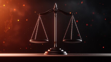 A symbolic representation of justice featuring a balanced scale against a dramatic background, emphasizing law and fairness.