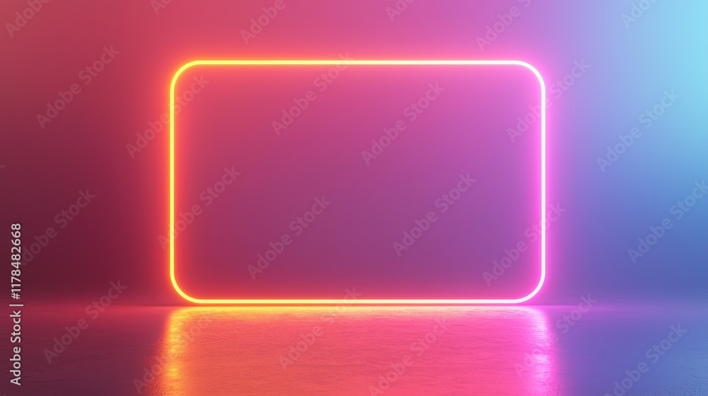 Poster a glowing rectangular neon frame against a gradient background, creating a vibrant and modern aesthe