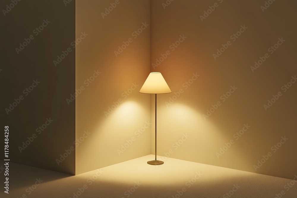 Poster a modern floor lamp illuminates a minimalist room corner, creating a warm and inviting atmosphere wi