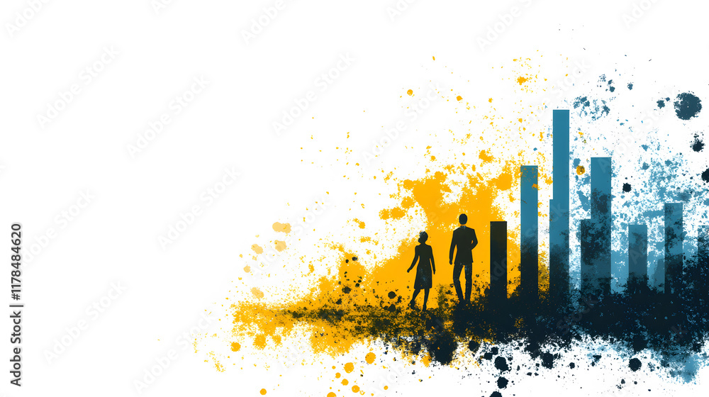 Poster a stylized silhouette of two figures stands against a vibrant, abstract background with color splash