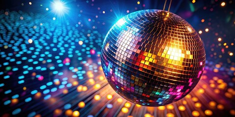 Disco Ball Aerial Photography, Sparkling Reflections, Dark Background