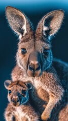 Fototapeta premium Adorable Kangaroo Mother and Joey Close Up Portrait