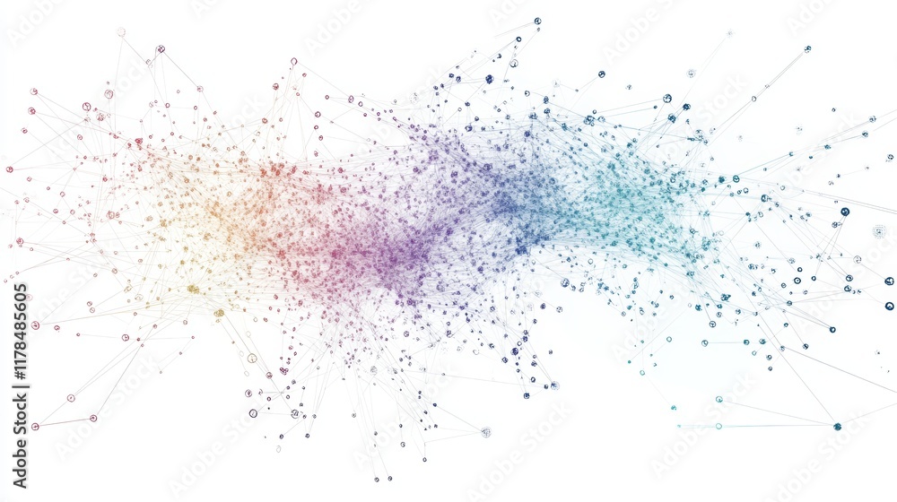 Poster explore a vibrant abstract visualization of an interconnected data network, showcasing users and vie