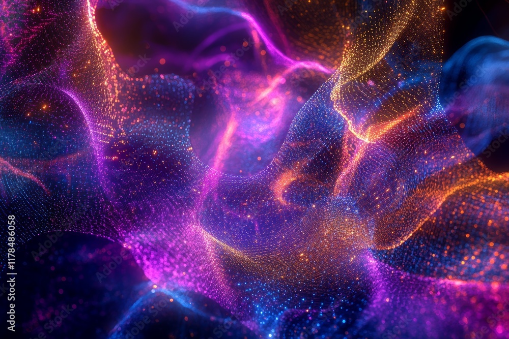 Poster abstract dynamic network graphic with realistic data visualization in vibrant colors and patterns
