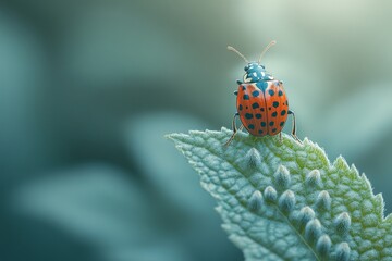 Macro View of a Ladybug on a Green Leaf: Vivid Detail and Natural Simplicity