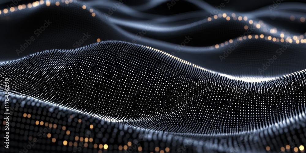 Aufkleber this abstract image showcases waves of light on a dark surface filled with glowing dots, creating a 