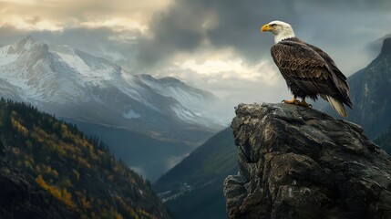 Bald Eagle on Rocky Cliff Edge