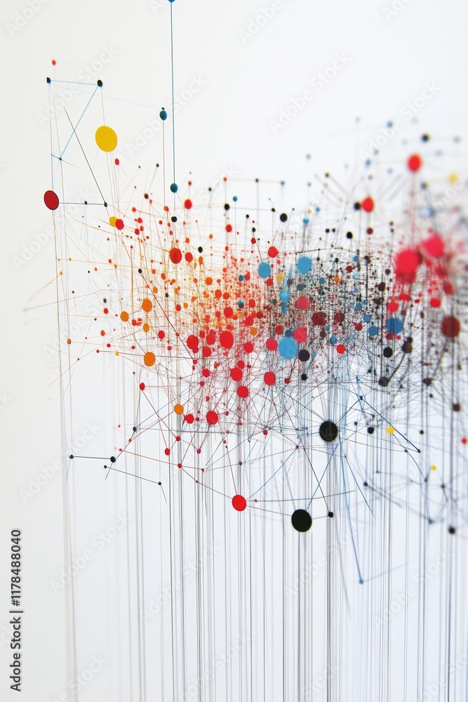 Poster conceptual visualization of connected data points in abstract representation with vibrant colors and