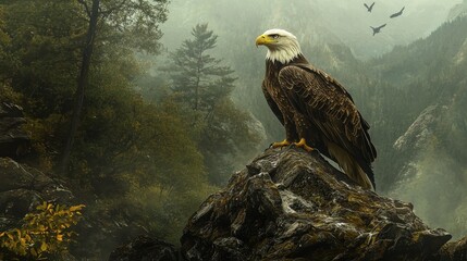 Bald Eagle Perched on Rocky Outcrop