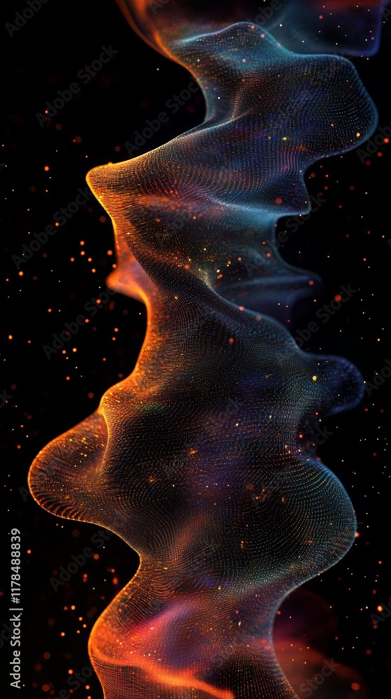 Poster abstract data streams silhouette with dark background and colorful light patterns for modern design 