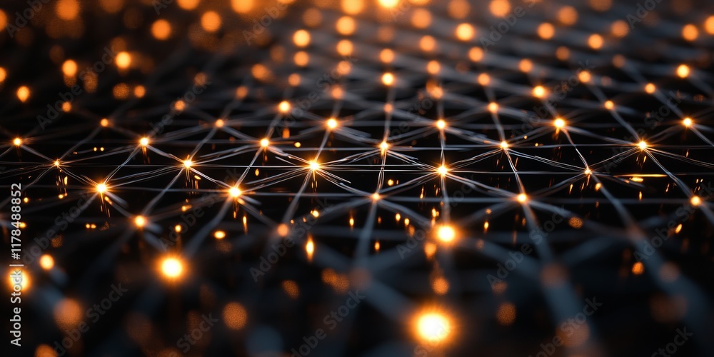 Poster a captivating abstract representation of a glowing network with lights set against a dark background