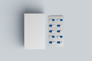Blank medicine box with pill mockup