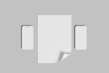 Blank paper with two phone on the side mockup