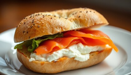 Delicious Smoked Salmon on a Bagel with Cream Cheese