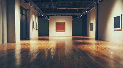 Obraz premium Explore a minimalist art gallery featuring an empty space filled with natural light. The clean lines and modern design set the perfect backdrop for artistic displays.