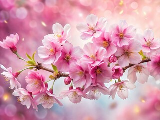 Obraz premium Dreamy Pink Cherry Blossoms Watercolor Landscape