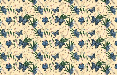 Seamless pattern abstract with butterfly leaf  and small flowers 