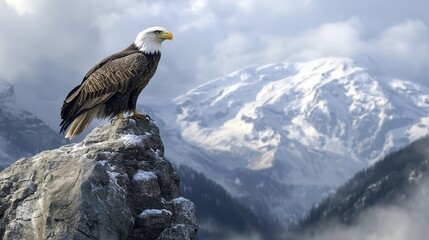 Fototapeta premium Bald Eagle on High Rocky Cliff