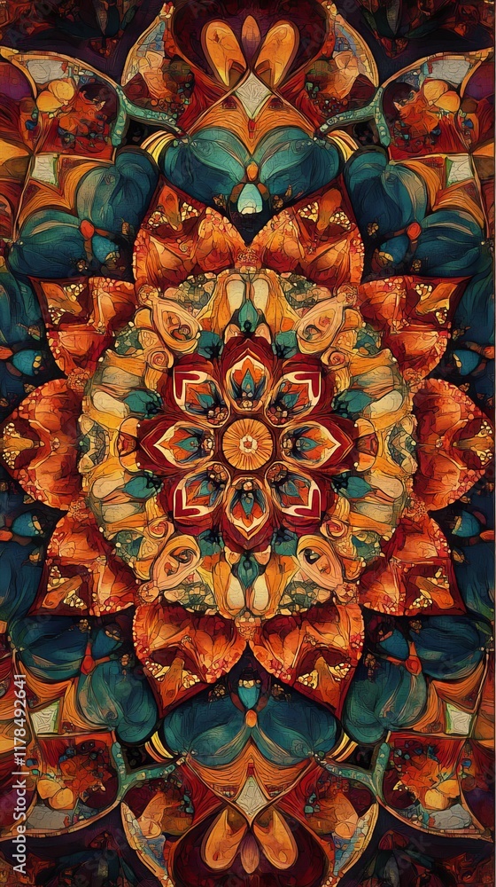 Poster vibrant abstract flower design with multicolored patterns and shapes