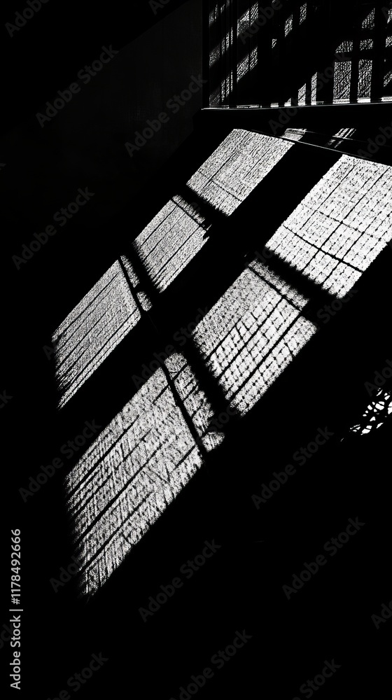 Poster window with a shadow on it. the shadow is dark and the window is open. scene is mysterious and somew