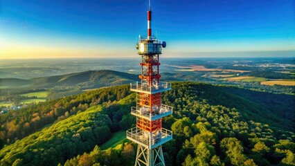Obraz premium Drone Photography Communication Tower Blue Sky AI Photo, High Resolution