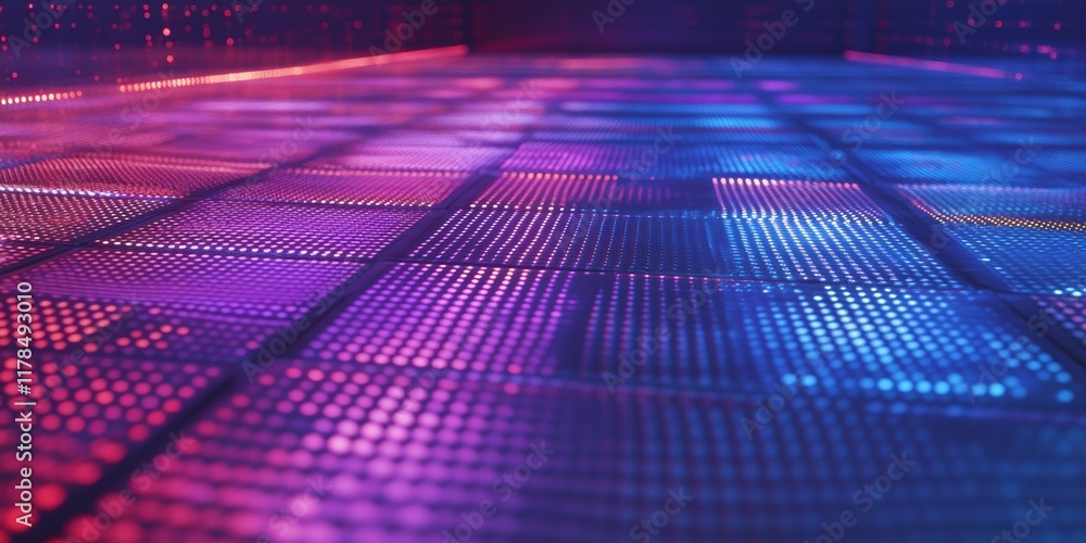 Poster a mesmerizing background featuring soft glowing data grids stretching out with vibrant colors, creat