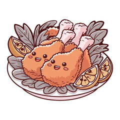 Cartoon face chicken leg vector, Fried chicken leg vector art illustration