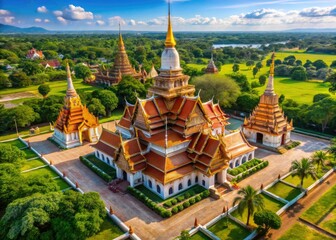 Drone Photography of Wat Sam Wihan, Ayutthaya Temple, Thailand - Stunning Aerial Views