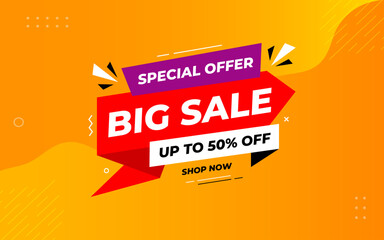 Big sale banner. Special offer price label design. Product discount festival tag design. Super Sale promotional banner template. Flat sale Vector Illustration.