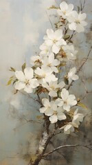 White flowers pattern painting blossom plant.