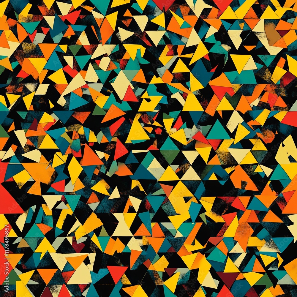 Aufkleber a lively abstract design featuring colorful geometric triangles and dynamic shapes, perfect for mode